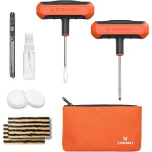 ETENWOLF Flat Tire Repair Kit with Plugs 16 Pcs, Heavy Duty Tire Plug Kit for Car, Motorcycle, ATV, Jeep, Truck, Tractor (Vivid Orange)