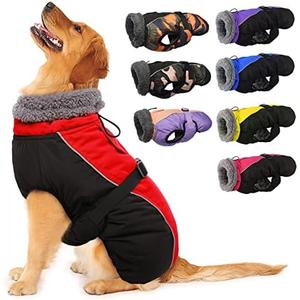 IECOii Extra Warm Reflective Adjustable Dog Jacket - Fleece Turtleneck Winter Coat for Small, Medium, Large Dogs in Cold Weather, Size XL