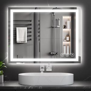 Koonmi 24x36 LED Bathroom Mirror, Backlit + Front Lit, LED Bathroom Mirror with Lights for Wall, 3 Colors, Anti-Fog, Dimmable Brightness, Memory Function, Tempered Glass Koonmi 24x36 LED Bathroom Mirror, Backlit + Front Lit, LED Bathroom Mirror with Lights for Wall, 3 Colors, Anti-Fog, Dimmable Brightness, Memory Function, Tempered Glass