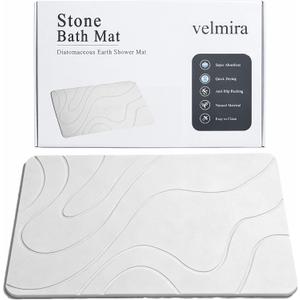 Stone Bath Mat, Quick Dry Shower Mat, Diatomaceous Earth Shower Mat, Non-Slip Hard Surface, Ultra Absorbent Bathroom Floor Mat for Tub, Entry, or Sink – 23.5" x 15.4", Gray White(Wave)