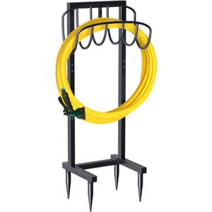 Artigarden Freestanding Garden Hose Holder with 4 Spikes, Heavy Duty Metal Reel Stand Hanger Rack Organizer, Holds Storage 150ft Hose for Outside Yard Lawn, Black