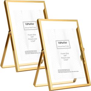 YiPinYin 4x6'' Gold Floating Frame Set of 2, For Photo Sizes (2x3'', 3.5x 5''), Plated Metal Frames for Tabletop/Shelf Display, Wedding, Christmas,Birthady, Home or Office Decoration Frames Silver.