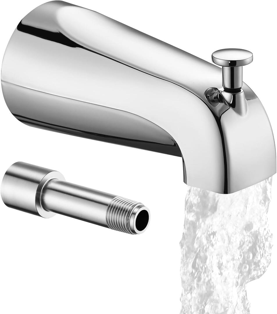 All Metal Bathtub Spout with Diverter, 5.3 Inch Tub Spout, Fits 1/2" Copper Slip-On and 1/2" or 3/4" IPS Threaded Pipes, Easy Lift to Switch, Leak-Free, Easy DIY Installation, Chrome