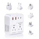 TREVOLTY 2000W Voltage Converter US to Europe for Hair Dryers, 7-in-1 220V to 110V Converter for European Travel with 3 AC/2 USBA/2 USBC Ports (PD20W), Universal Travel Adapter (White)