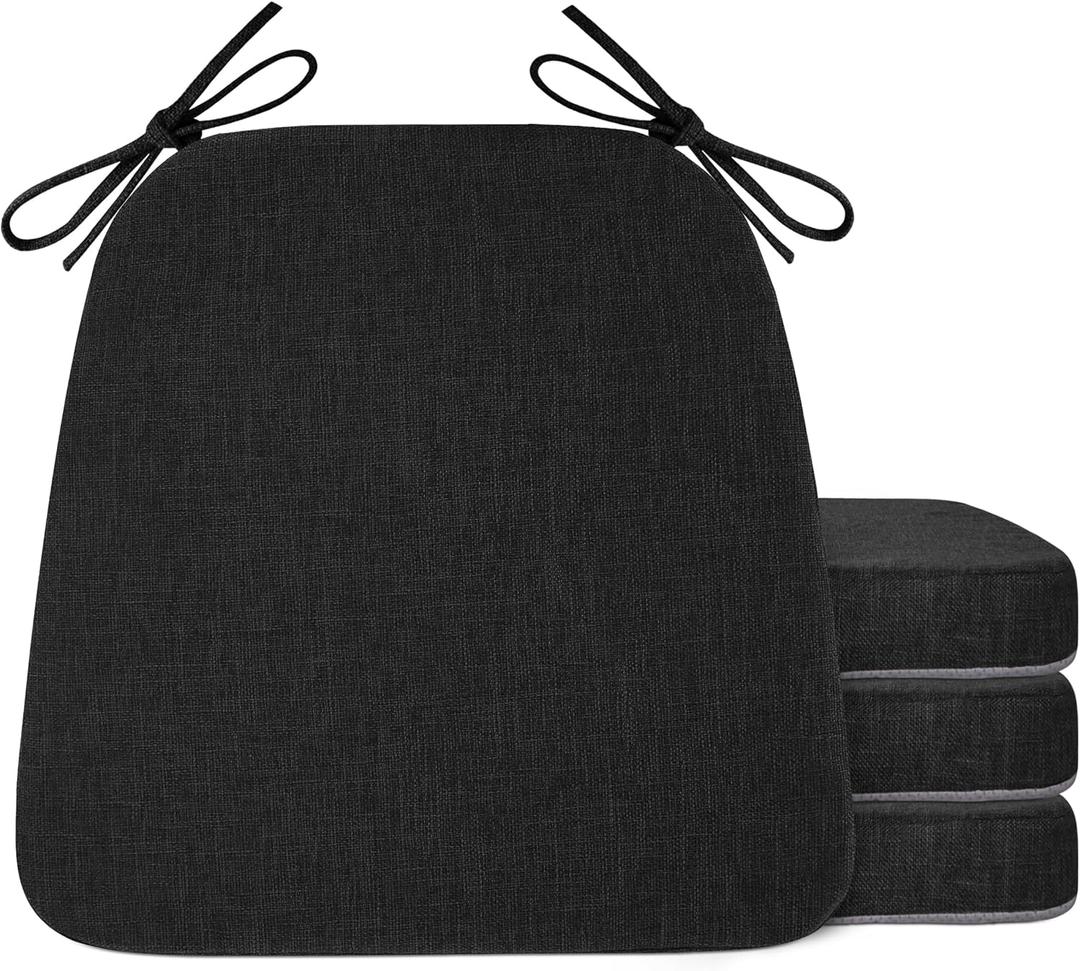 Dining Room Chair Cushions Set of 4 Indoor Kitchen Chair Pads with Machine Washable Cover Non Slip Seat Cushion with Ties 16.5"X16"X2" (Black)