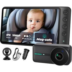 NO.1 Magnetic Baby Car Camera, 5'' 1080P IPS Magnetic Mount Monitor, Auto Night Vision, 360 Rotation Car Camera for Baby with Zoom & Mirror Mode, USB-Powered Baby Monitor for Rear Facing