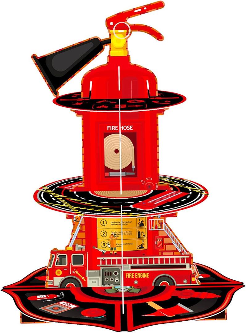 3 Tier Fire Hydrant Cupcake Stand, Firetruck Birthday Decorations, Fire Truck Cupcake Holder for Themed Parties Firefighter Party Decorations, Easy to Assemble