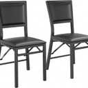 VECELO Folding Dining Chairs Set of 2, Metal Padded Foldable Seating with Comfortable Faux Leather, Space-Saving Portable Guest Seats for Kitchen & Office, No Assembly, Black, 2 Pack