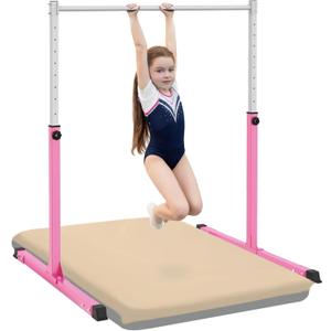 Gymnastics Bar for Kids Ages 3-15, 3' to 5' Adjustable Height, Gymnastic Kip Bar Horizontal Bar for Gymnast, Anti-Slip and Easy to Assemble, Home Gym Equipment Indoor for Girls, Boys
