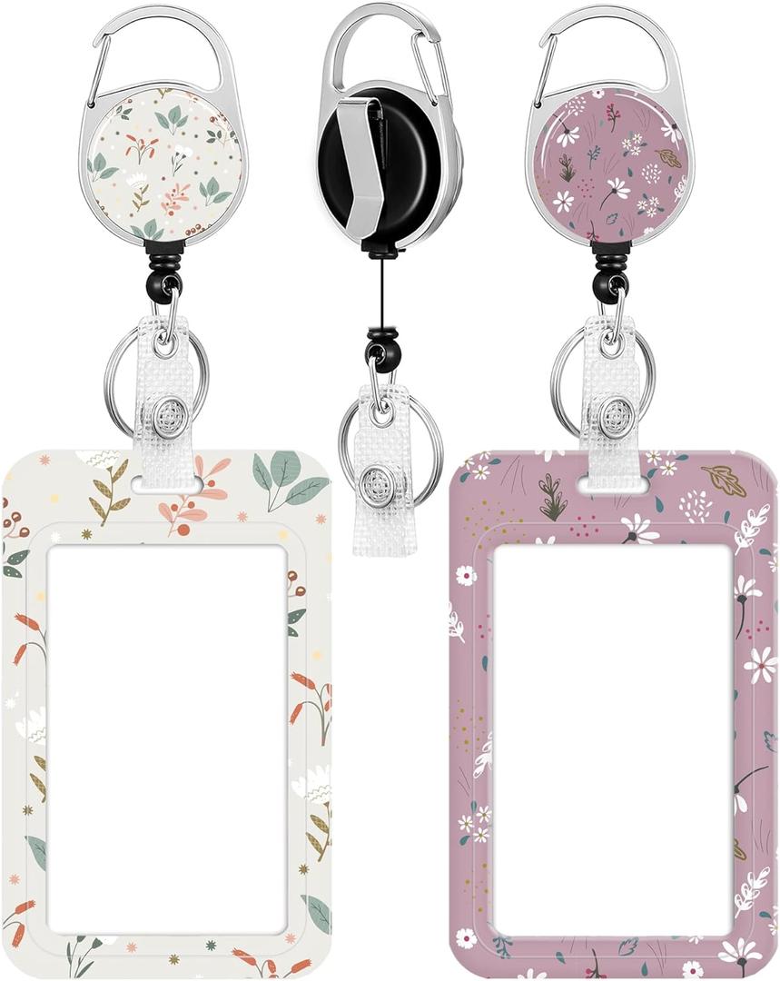 COOKOOKY 2 Pack Badge Holder and Heavy Duty Retractable Reel, ID Badge Holders with Retractable Clip for Nurse Teacher Student Office Women Men