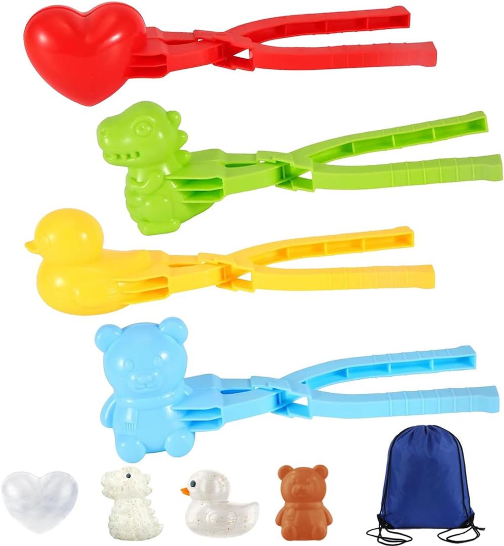 4 Packs Snowball Maker, Snow Ball Toys Games with Handle for Kids Outdoor Indoor Winter Snowball Fight Maker Tool Clip Beach Toy