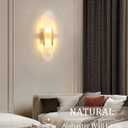 19.7" Alabaster Wall Sconce Natural Marble Sconce Indoor Mid Century Modern Wall Light Oval Stone Lampshade Vanity Light Fixtures for Living Room Bedroom Dining Room Hallway (Gold)