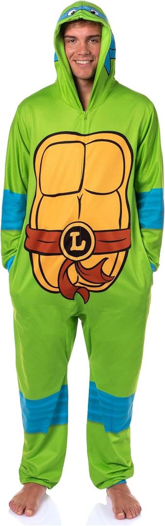 INTIMO Teenage Mutant Ninja Turtles Mens' Hooded Union Suit Costume Sleep Pajama For Adults (XX-Small-X-Small, Leonardo)