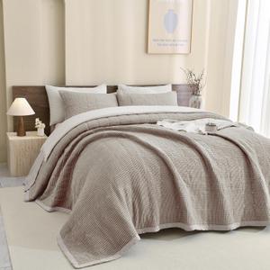 Sanracie Oversized King Bedspread(120"x120"),100% Cotton Waffle Weave Quilt Set 3Pcs Soft Lightweight Farmhouse Oversized King Quilt Bedding Set,Luxury Bedding Coverlet for All Seasons (Dark Khaki)