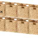 Ornavo Home 13x13 Water Hyacinth Storage Baskets Set of 8, NaturalHandwoven Collapsible Wicker Cube Bins with Handles; Ideal for Bathroom, Bedroom, Laundry or Pantry