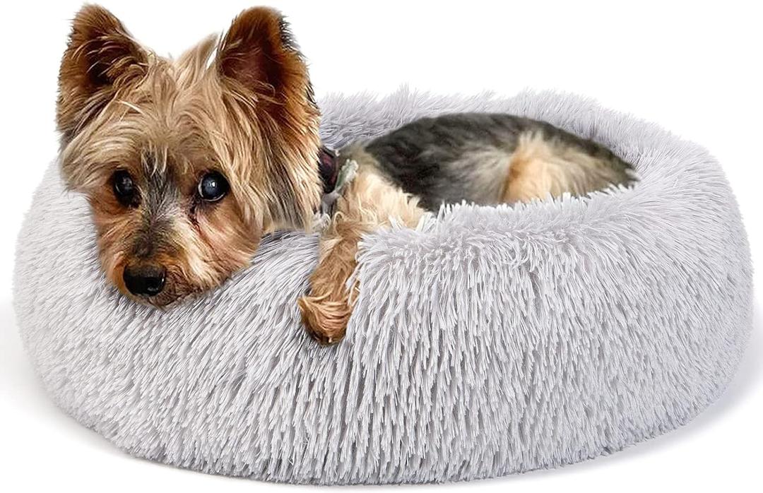 Extra Small Dog Bed Cute Grey Dog Bed Washable 19 inches Donut Fluffy Small Pet Beds,Calming Anti Anxiety Round Fits up to 10 lbs Soft Warm Pets Beds for Puppy Dogs Indoor