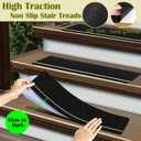 Outdoor Stair Treads Non Slip with Glow in Dark Stripe, 5.9" x 23.6" Anti Slip Tape for Wooden Steps, Non Skid Grip Tape Stripes for Stairs, Steps (12, 5.9" x 23.6" Black with Glow-in-The-Dark)