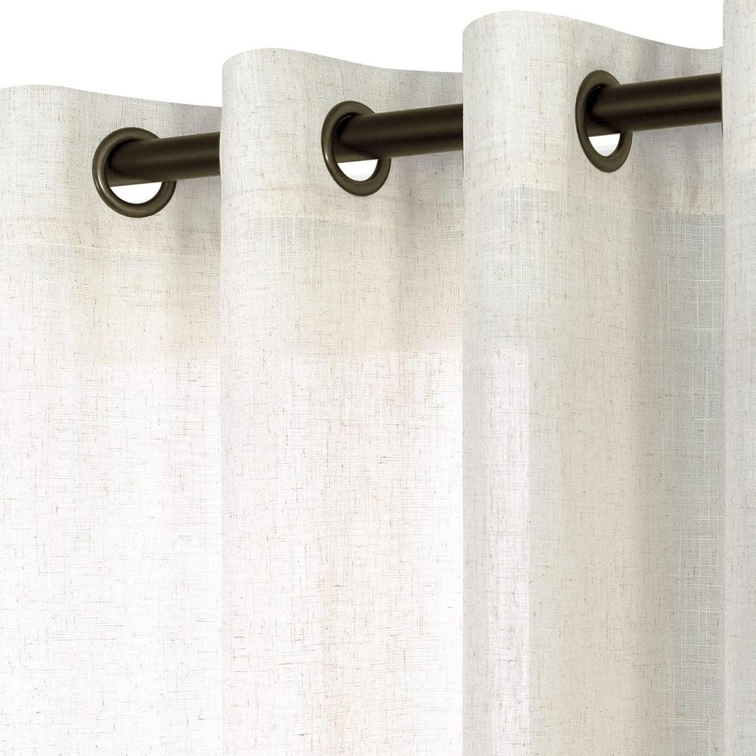78 Inch Long Linen Window Treatments Sheer Curtains for Living Room 2 Panels Set,Bronze Grommet Boho Farmhouse Natural Flax Light Filtering Curtain Drapes for Bedroom 52x78 in Length,Cream Ivory