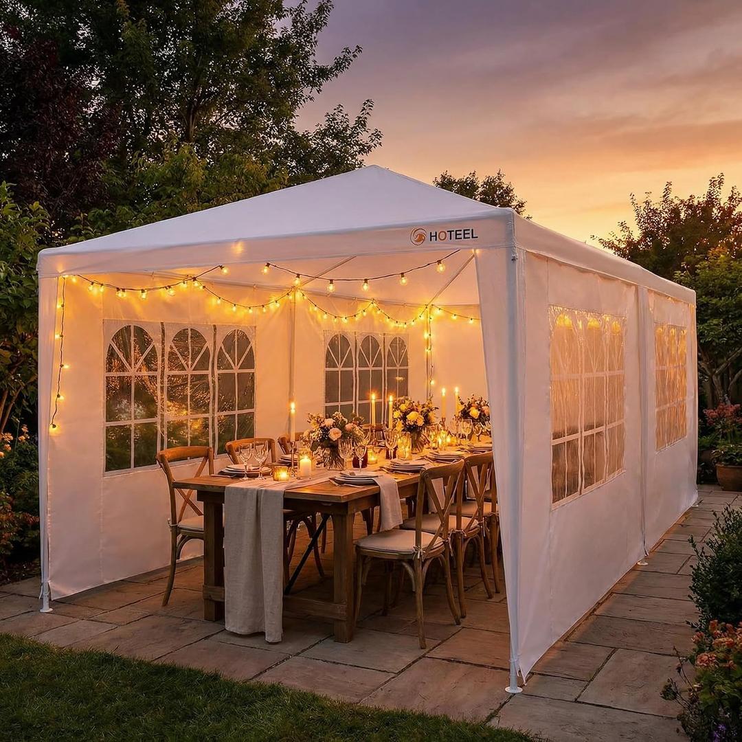 HOTEEL 10x20FT Party Tent Outdoor Canopy for 20-30 People with 6 Removable Sidewalls, 2 Zipper Doors, 12 Ropes and 24 Stakes, Carpas para Fiestas for Wedding Patio Backyard Baby Shower, White