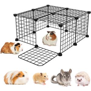 Guinea Pig Cages with Door and Top, 25x25x12inch Small Animal Cage, 12pcs Metal Grid Panels Small Animal Playpen, Expandable Cage for Guinea Pigs, Rabbits, Hamsters and Hedgehogs, Kitten