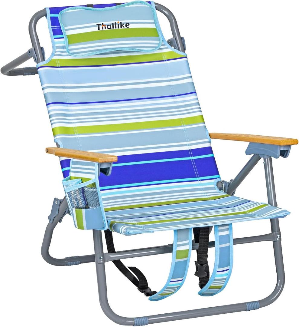 Backpack Beach Chair Wide Seat High Back Folding Camping Chair for Adults 5-Position Recline Supports 400 lbs Portable Chair with Cup Holder Cooler Bag Storage Pouch for Outdoor Lawn Picnic
