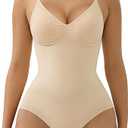 SHAPERX Women's Bra Free Bodysuits Tummy Control Shapewear Mid Thigh Body Shaper with Removable Pads