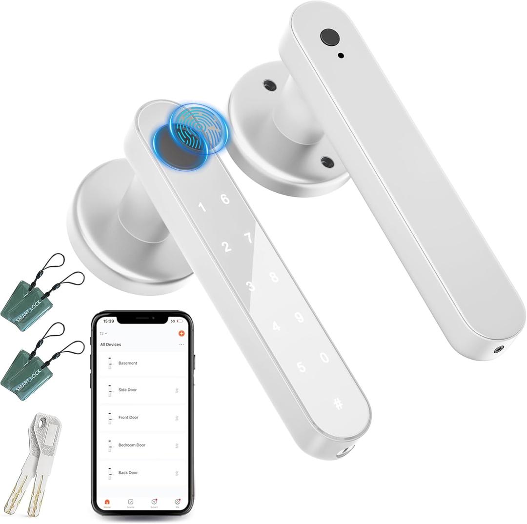 Fingerprint Door Lock,Smart Door Knob,Biometric Door Knob with Smart APP Keyless Entry Door Lock with Tuya for Home/Bedroom/Office/Apartment/Airbnb Siver (Silver)