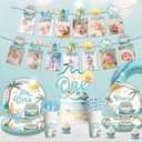 232pcs The Big One Party Decorations Include Photo Banner High Chair Banner Backdrop Tablecloth Balloons Tableware Ballon Box Cutout Crown Cake Topper Poster, for Boys First Birthday Decorations