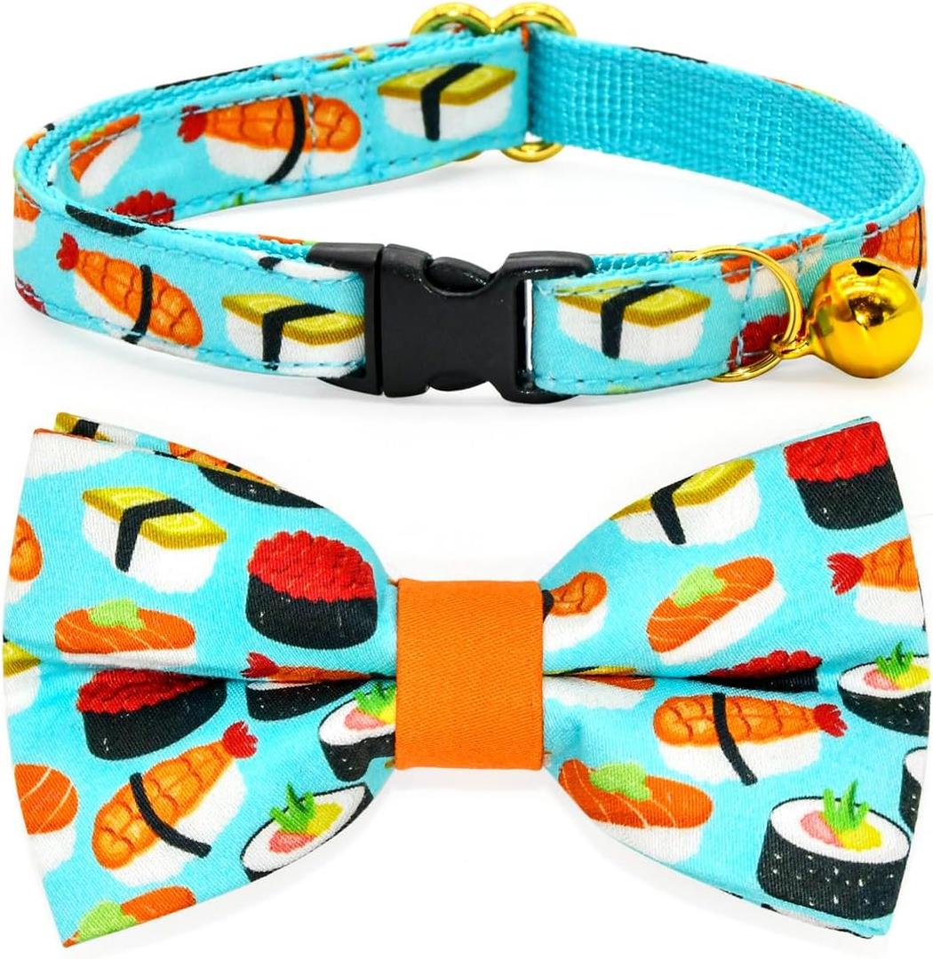 Sushi Cat Collar Bow Set, Breakaway Safety Collar, Wedding/Birthday Bowtie Collar for Kitten (XS (8-13")) Sushi Cat Collar Bow Set, Breakaway Safety Collar, Wedding/Birthday Bowtie Collar for Kitten (XS (8-13"))
