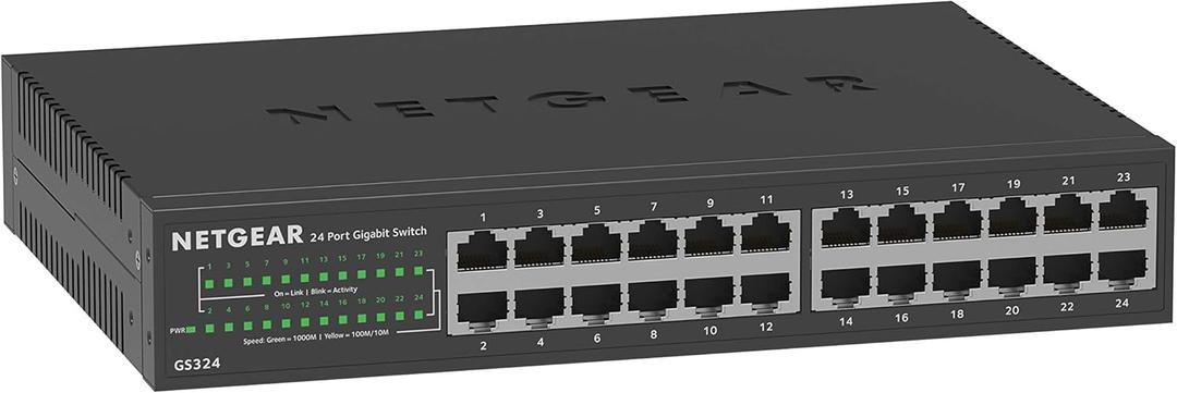 NETGEAR 24-Port Gigabit Ethernet Unmanaged Essentials Switch (GS324) - Desktop, Wall, or Rackmount, Silent Operation