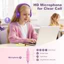 Kids Headphones, Wired Headphones for Kids On Ear with Microphone, 93dB Volume Limiter Headphone for Girls Boys, Foldable Lightweight Headphone for School Learning & Entertainment, Pink Purple
