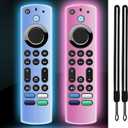 (2 Pack) ONEBOM Silicone TV Remote Cover, (6.2 Inch*1.5 Inch) Glow in The Dark, Anti Slip Silicone Protective Case with Lanyard(Glow Blue&Glow Pink)