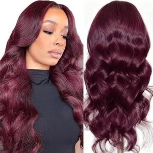 Leruikair Burgundy 99J HD Lace Frontal Closure 5x5 Body Wave Wigs 200% Density 28 Inch Body Wave Human Hair Wigs Pre Plucked for Black Women