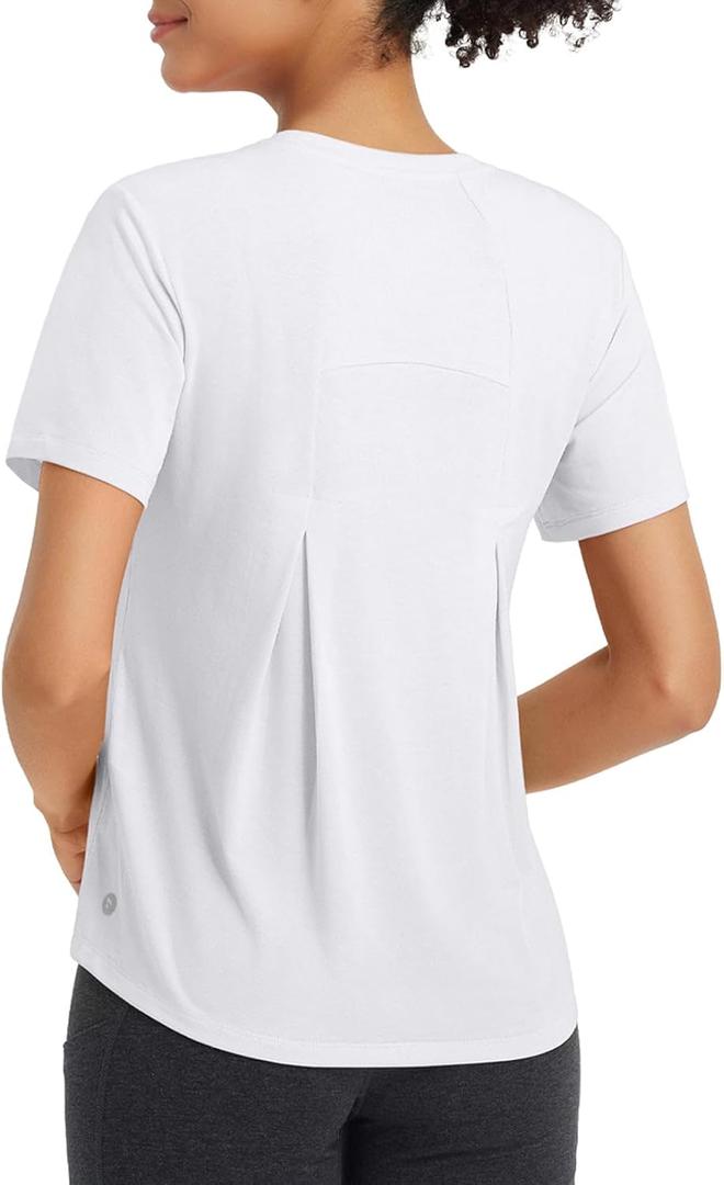 baleaf Women's Workout Tops Short Sleeve Loose Fit Yoga Athletic Shirts Lightweight Moisture Wicking Running Top (White, XL)
