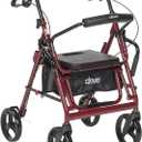Drive Medical 795BU Duet Folding Transport Wheelchair and Rollator Walker, Burgundy