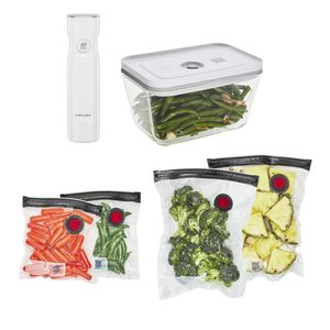 ZWILLING Fresh & Save Vacuum Sealer Machine Starter Set with Airtight Food Storage Container Glass, Sous Vide Bags, Meal Prep