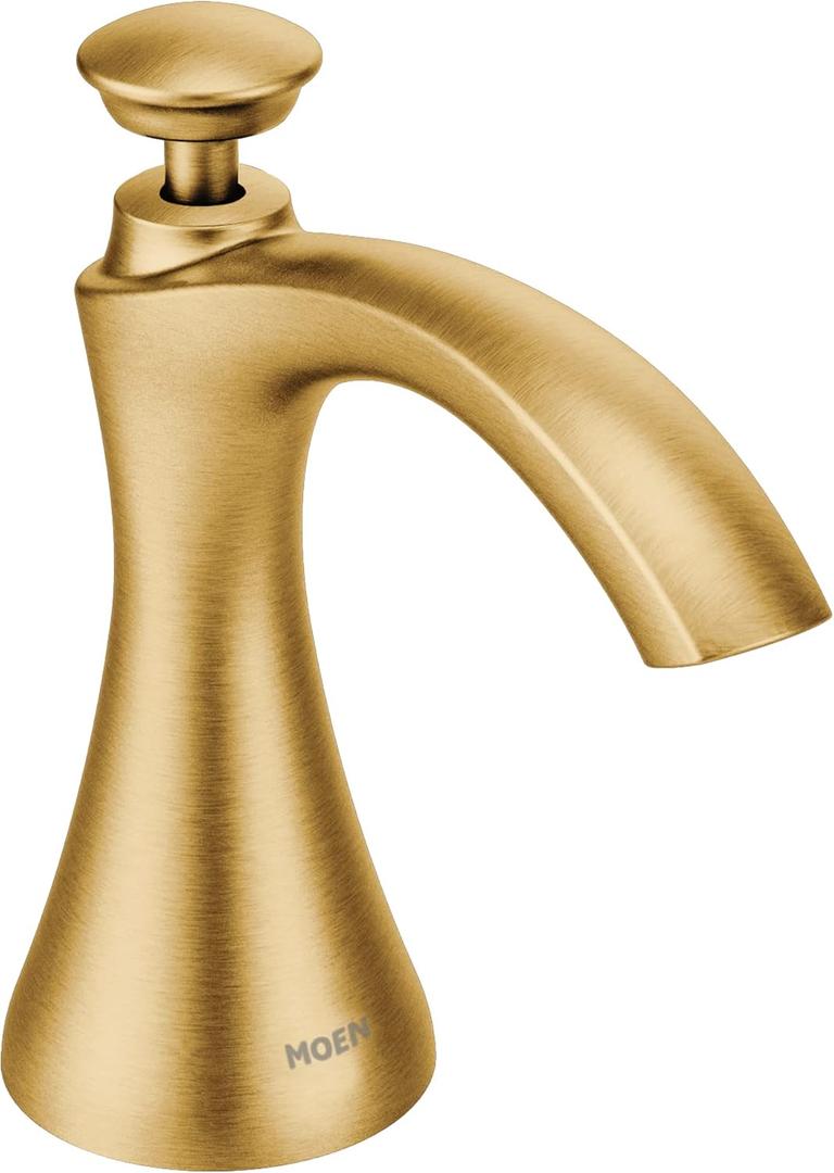 Moen S3946BG Transitional Deck Mounted Kitchen Soap Dispenser with Above the Sink Refillable Bottle, Brushed Gold