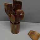 12 PCS Acacia Wooden Spoons for Cooking - Heat-Resistant, Comfort Grip,Easy to Clean, Non-stick Friendly - Kitchen Utensil Set with Holder, Spoon Rest & 6 Hooks, Ideal for Gifting