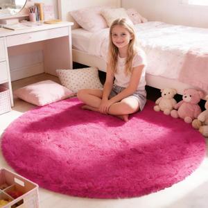 Fluffy Round Area Rugs for Living Room,Hot Pink 6'X6'Shag Circle Area Rugs for Bedroom,Non Slip Fuzzy Plush Rug for Kids Room Boys Girls Room and Dorm