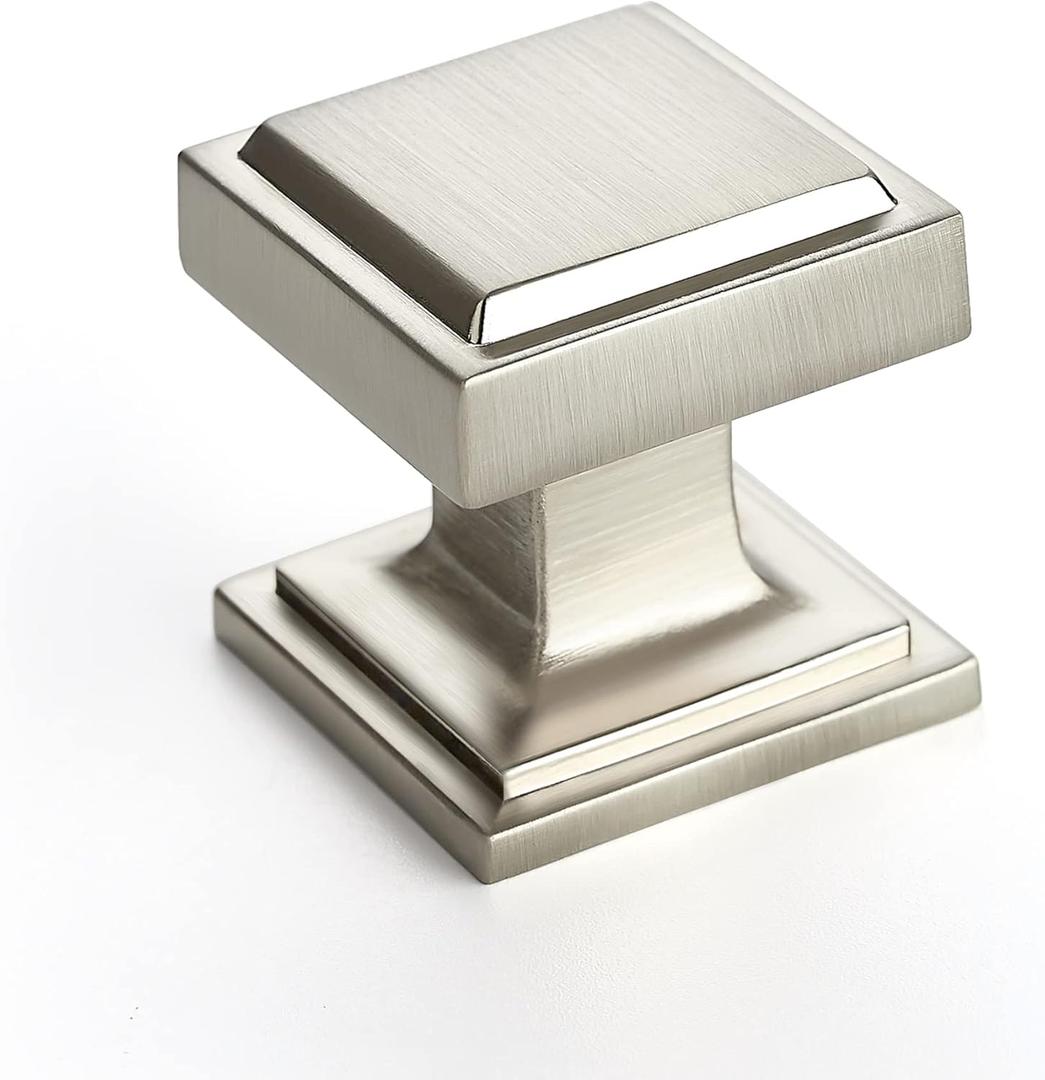 Ravinte 15 Pack Brushed Nickel Square Kitchen Cabinet Knobs,Zinc Solid Drawer Pulls,Farmouse Cabinet Handles for Cupboard, Closet, Dresser and Bathroom, Modern Cabinet Hardware for Cabinets