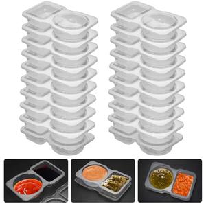 UVHJW 20 Set Reusable Snack Containers, 2-Compartment Dipping Containers with Lid for Refrigeration, Portion Control, Outdoor Takeaway Sauce Dip Case