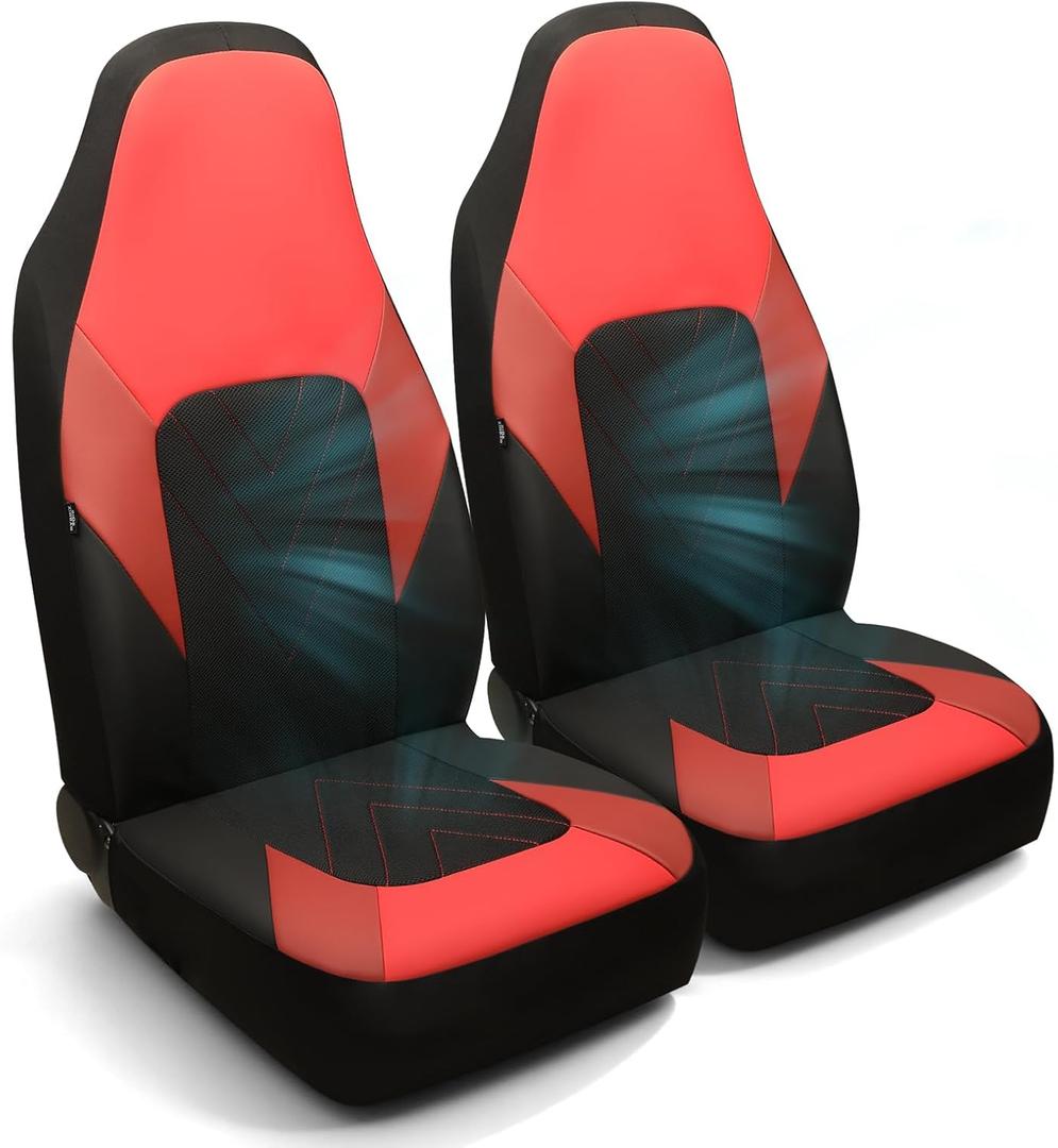GIANT PANDA Front High Back Car Seat Covers - 3D Air Mesh Design, Breathable Bucket Seat Covers Universal Fit for Most Cars, SUVs, Trucks, Vans, Airbag Compatible (Black & Red) 2 Pack