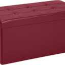 COSYLAND Ottoman Bench with Storage 30x15x15 inches White Ottoman for Room Folding Leather Footrest Footstool Rectangle Collapsible Furniture with Lid for Bedroom Living Room Burgundy