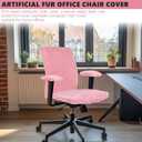 Tegeme Set of 4 Faux Fur Office Chair Covers Set with Armrest Covers, Computer Universal Stretchable Chair Seat Protector Washable Jacquard Computer Seat Slipcovers for Home Office(Pink)