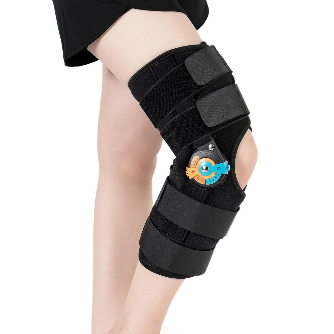 Hinged ROM Knee Braces Adjustable Knee Immobilizer Support for Knee Pain ACL MCL PCL Arthritis Meniscus Tear Post OP Recovery for Men and Women Side Stabilizers Torn Meniscus Orthopedic Orthosis Larg (Basic Version)