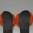 Unpafcxddyig Women Faux Fox Fur Slippers Feather Vegan Leather Open Toe Slip On Sandals (10, Orange)