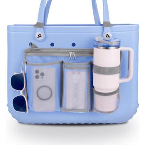 OUTXE Cup Phone Organizer Holder for Bogg Bag compatible with Stanley Yeti Owala, Univesal Storage Mesh Divider Organizing Insert Pouch for XL M Bog Beach Rubber Tote Bag Accessories (Gray)