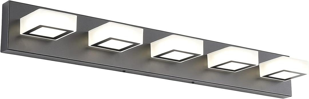 Ralbay Modern Black 5 Lights Adjustable Acrylic Lights Fixtures LED Matte Black Bathroom Vanity Lights Over Mirror(Natural White Light) (34 inch, Black-Natural Light)