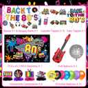 80s Party Decorations Includes Backdrop, Banner, Hanging Swirls, Foil & Latex Balloons, Cake & Cupcake Toppers, Honeycomb Centerpieces for 80s 90s Party Decorations