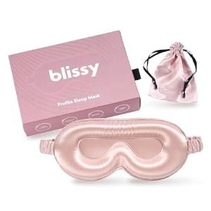 Blissy Silk Sleep Mask Profile - 100% Pure Mulberry Silk 22 Momme 6A Fibers Silk Eye Sleeping Mask for Women & Men for Total Blackout - Blindfold Silk Sleep Mask Side Sleeper Eye Cover (Pink)